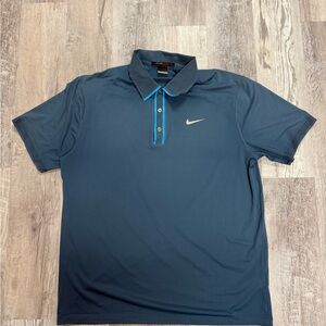 Nike Polo Shirt Mens Large Blue Tiger Woods Dri Fit Short Sleeve Golfing